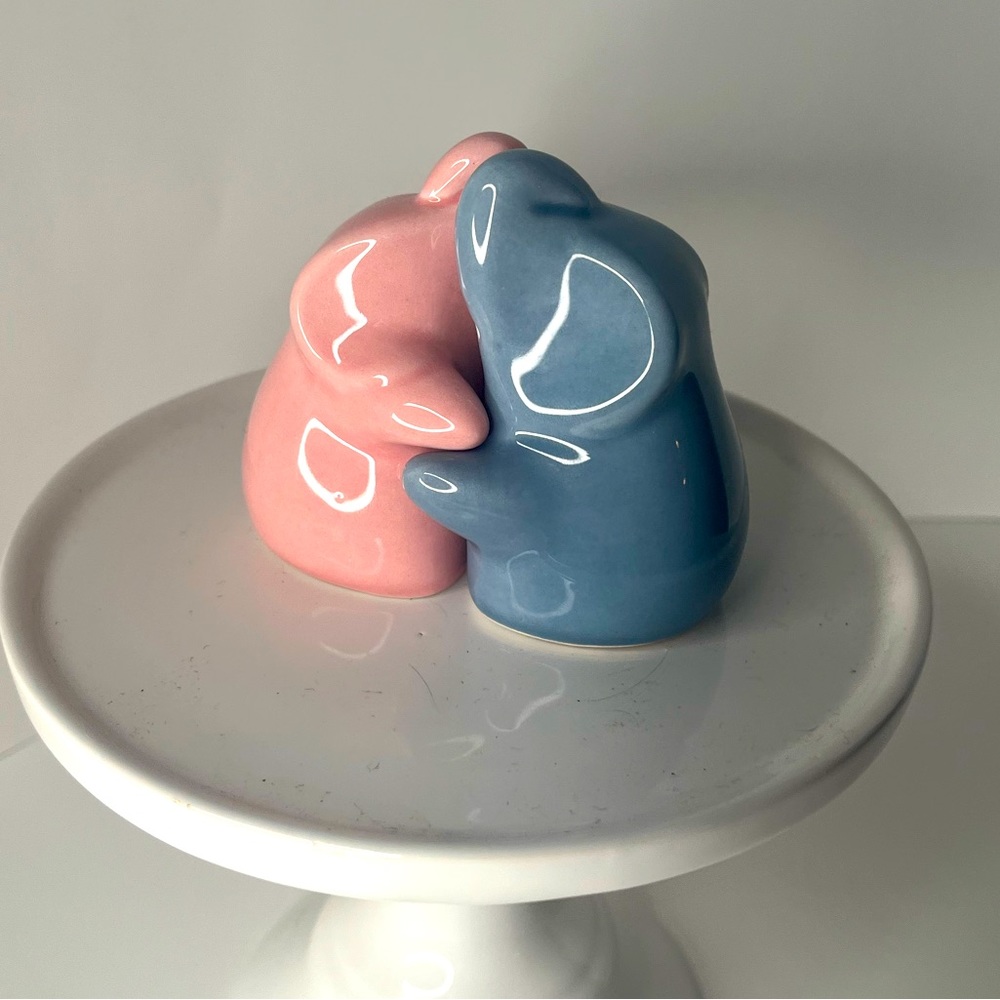 Cutest Hugging Blue & Pink Elephants Salt and Pepper Shaker